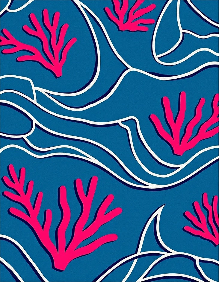 Vivid Coral Blue Swirl Rug