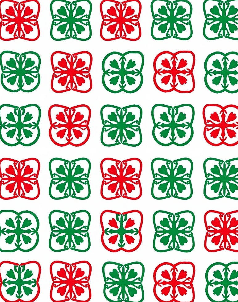 Classic Red Green Floral Squares Rug