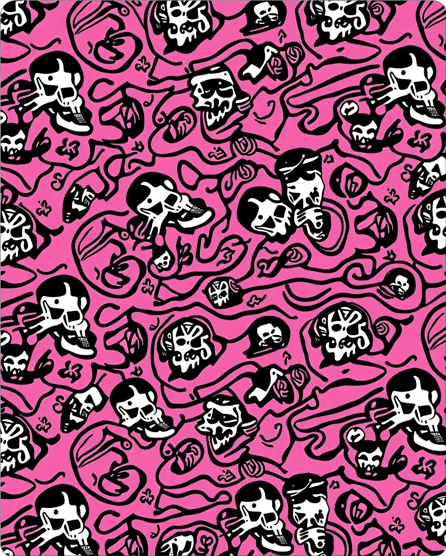 Hot Pink Skulls Abstract Swirl Rug