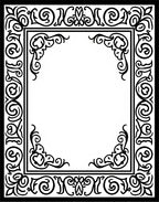 Black White Ornate Border Scrollwork Rug