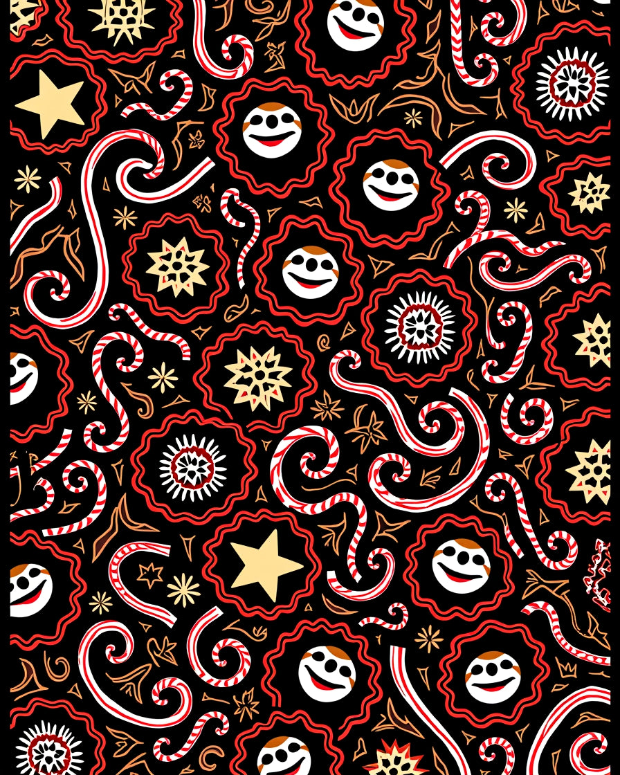 Jolly Christmas Stars Candy Canes Swirls Rug