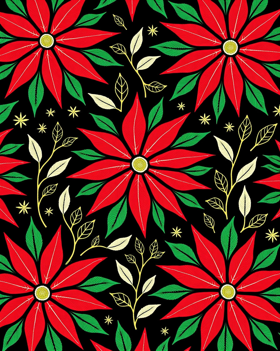 Vibrant Red Poinsettia Floral Branches Rug
