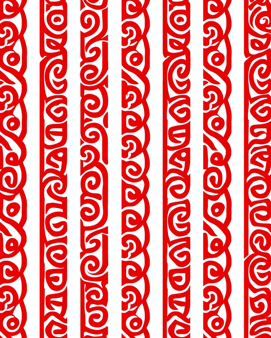 Bold Red Scrolling Vine Border Rug