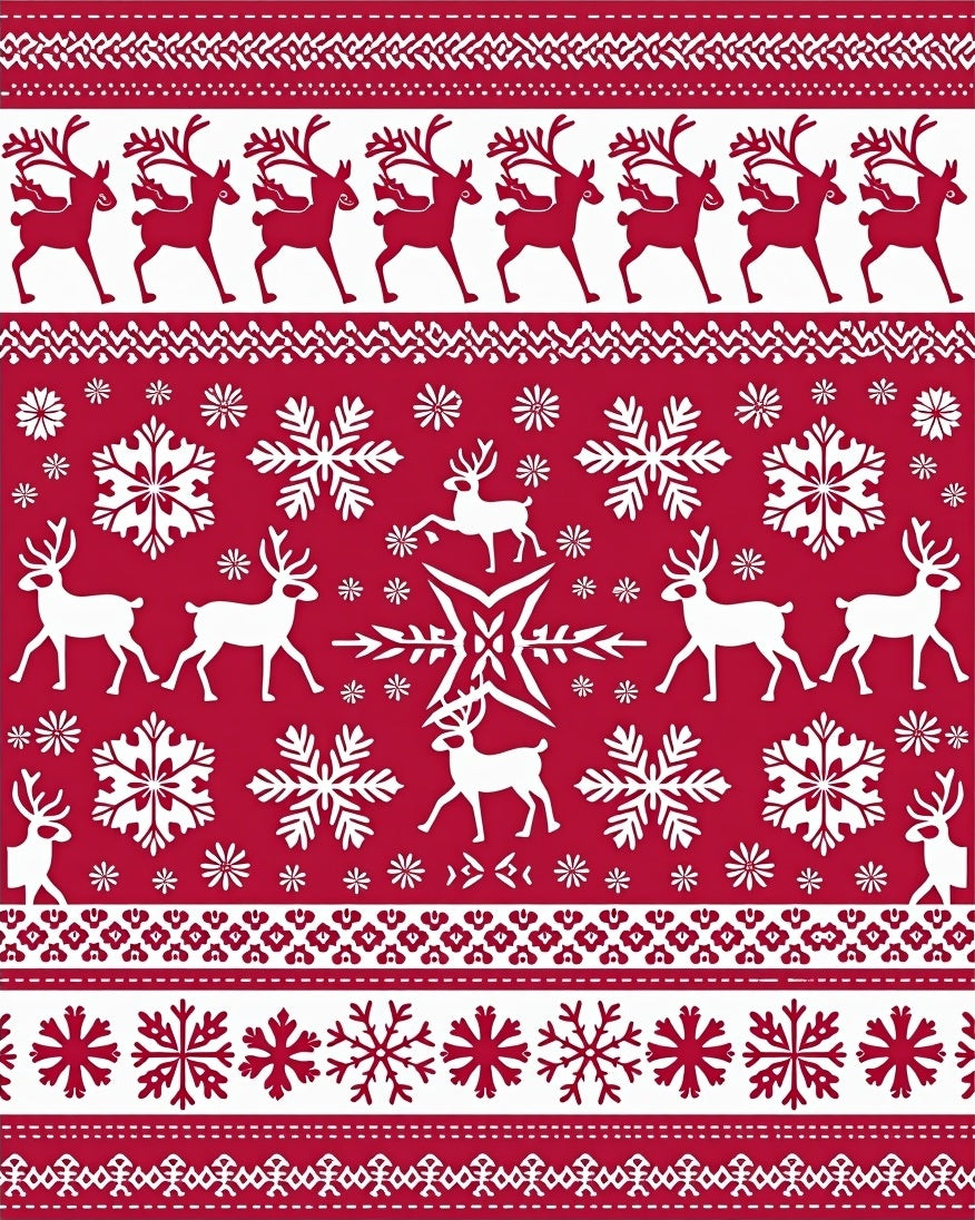 Red White Reindeer Snowflake Nordic Hug Rug
