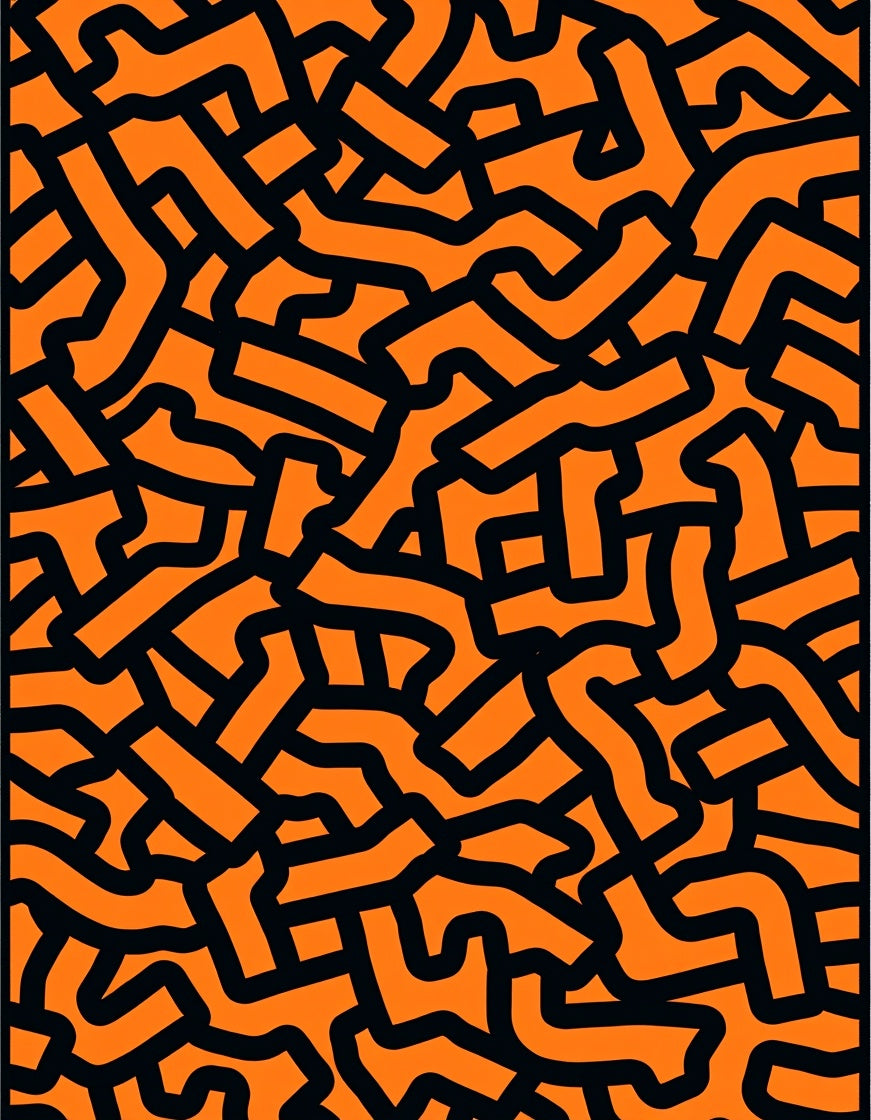 Bold Orange Black Abstract Maze Rug