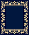 Navy Floral Scroll Border Rug