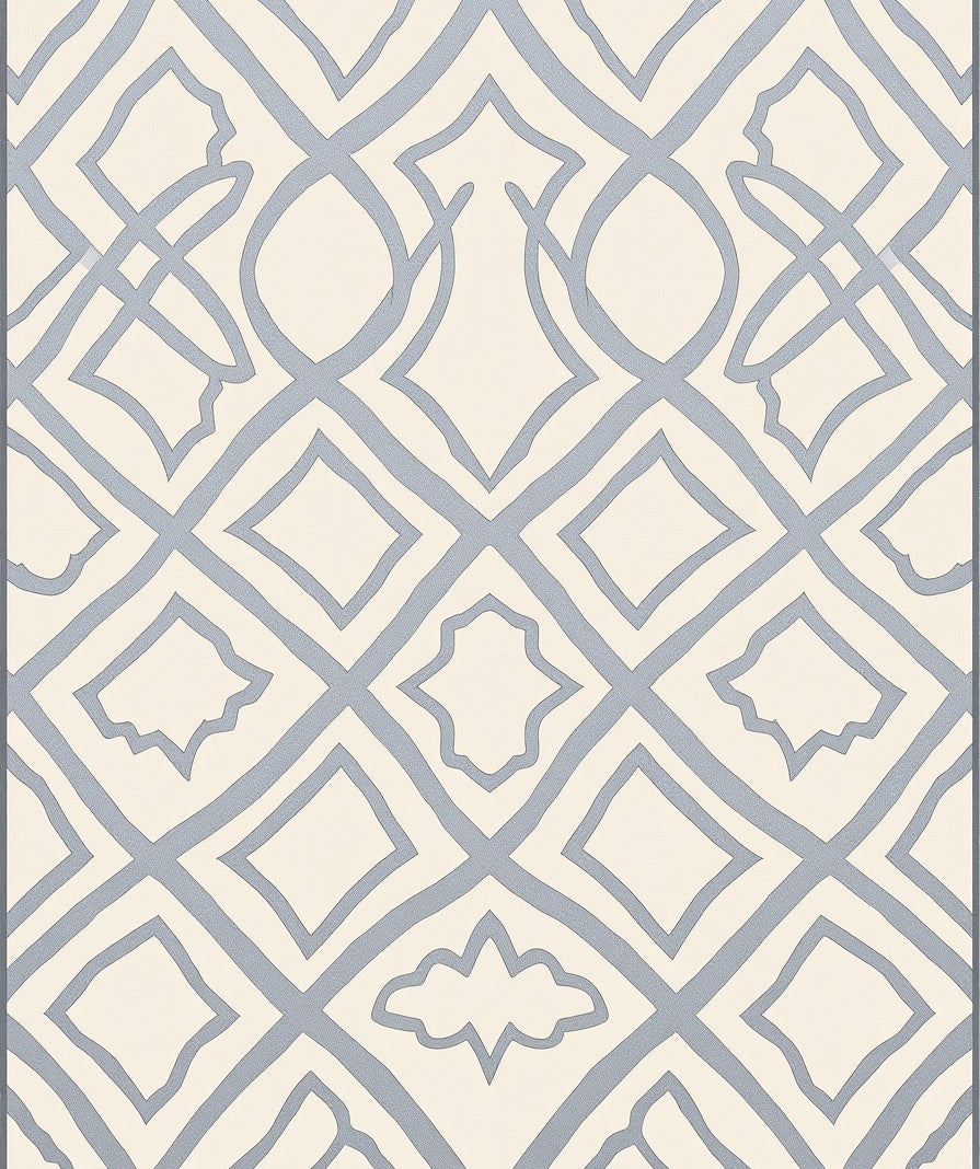 Soft Blue Lattice Arabesque Rug