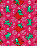 Whimsical Green Creatures Red Blooms Rug
