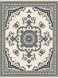 Ornate Black Ivory Medallion Frame Rug