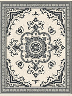 Ornate Black Ivory Medallion Frame Rug