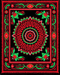 Bold Red Green Floral Mandala Tapestry Rug