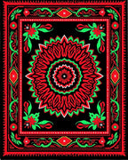 Bold Red Green Floral Mandala Tapestry Rug