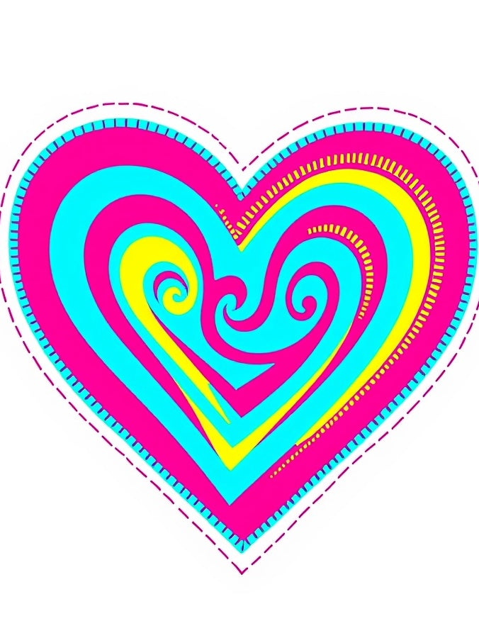 Vibrant Swirl Heart Pink Cyan Yellow Rug