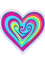 Vibrant Swirl Heart Pink Cyan Yellow Rug