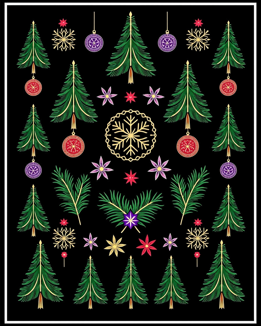 Holiday Green Trees Snowflake Ornaments Rug