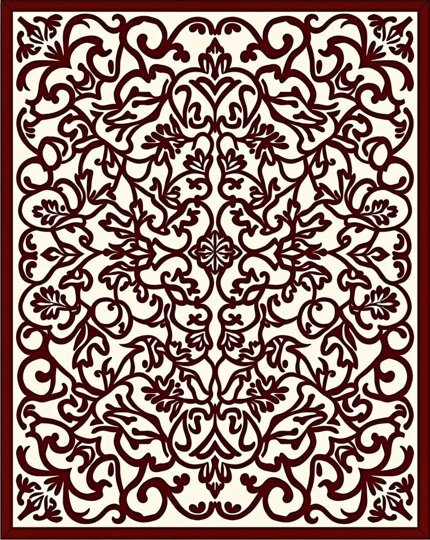 Deep Red Ivory Intricate Swirl Rug