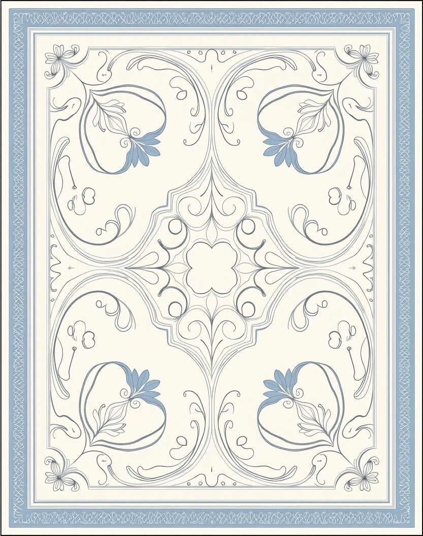 Soft Blue Floral Scroll Medallion Rug