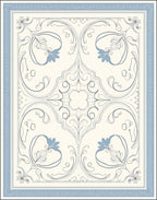 Soft Blue Floral Scroll Medallion Rug
