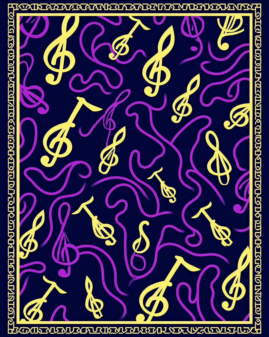 Vibrant Yellow Purple Musical Notes Rug