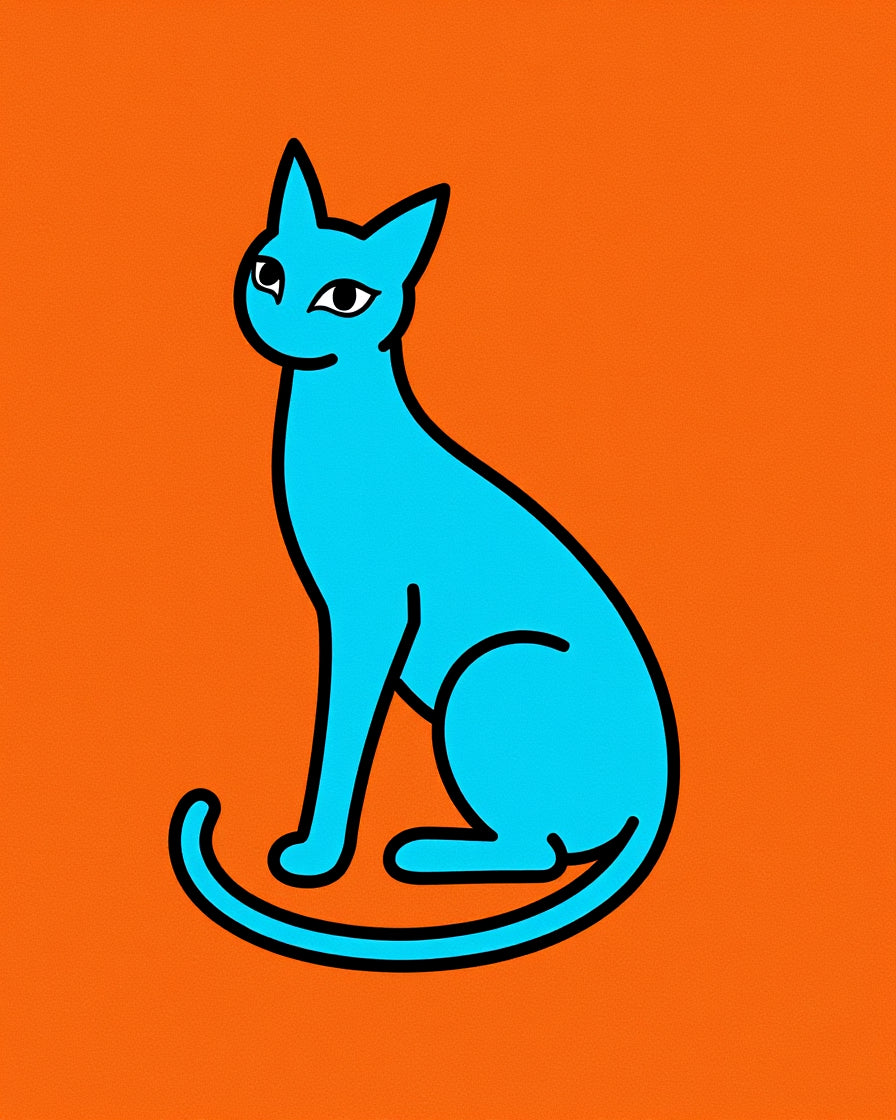 Bright Blue Cat Orange Background Rug
