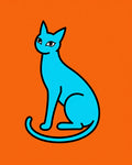 Bright Blue Cat Orange Background Rug