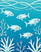 Oceanic Blue School Fish Art Rug
