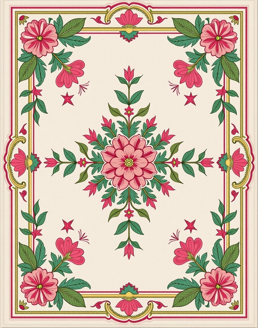 Pink Floral Garden Border Arrangement Rug