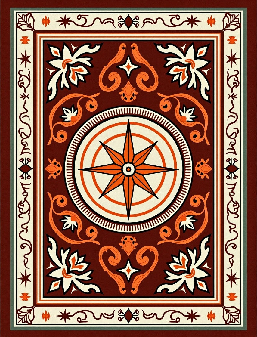 Ornate Coral Compass Rose Rug