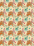 Whimsical Orange House Green Swirl Red Hearts Rug