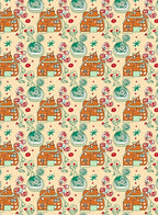 Whimsical Orange House Green Swirl Red Hearts Rug