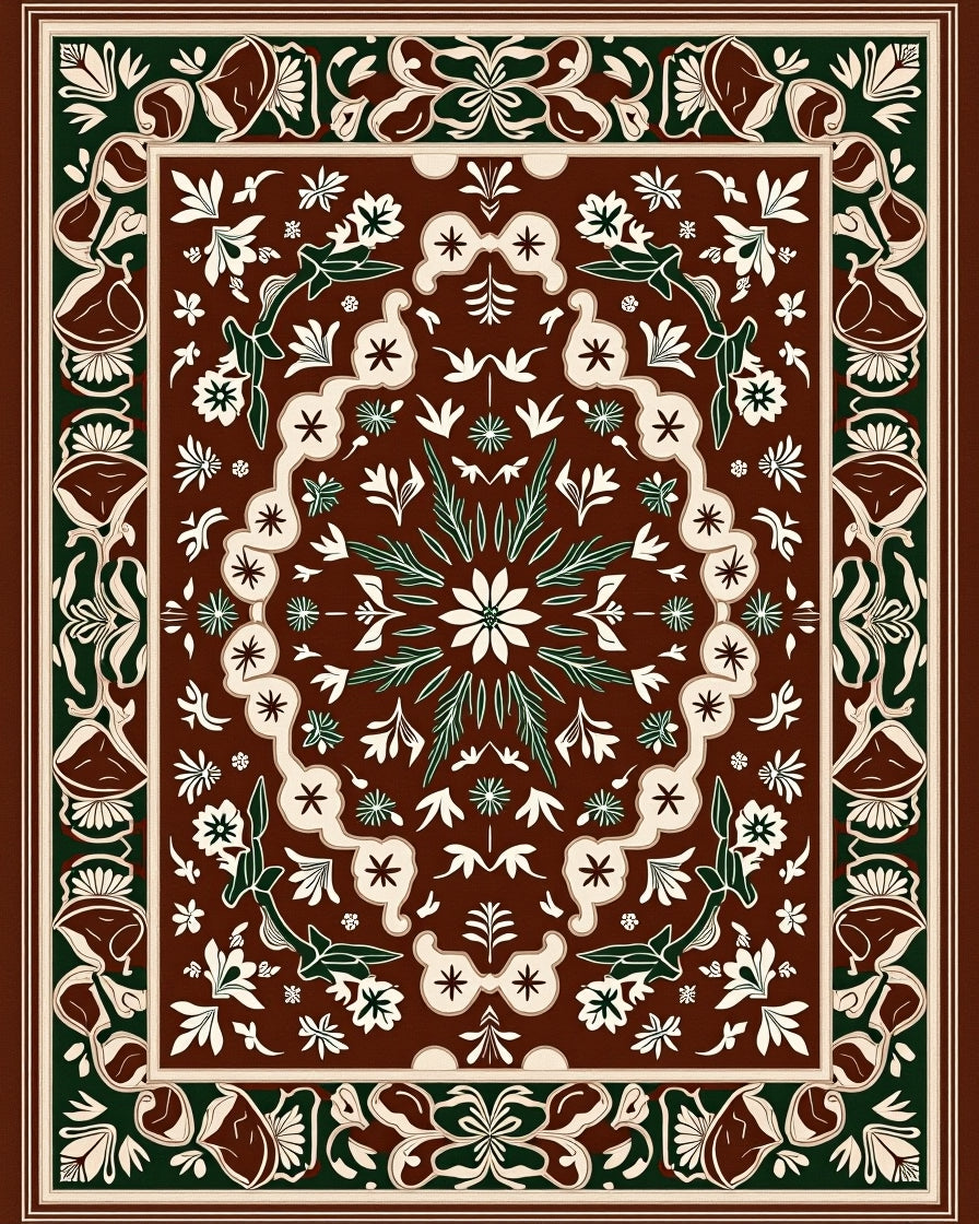 Deep Sienna Floral Medallion Border Rug