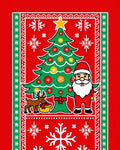Red Christmas Tree Santa Reindeer Snowflakes Rug