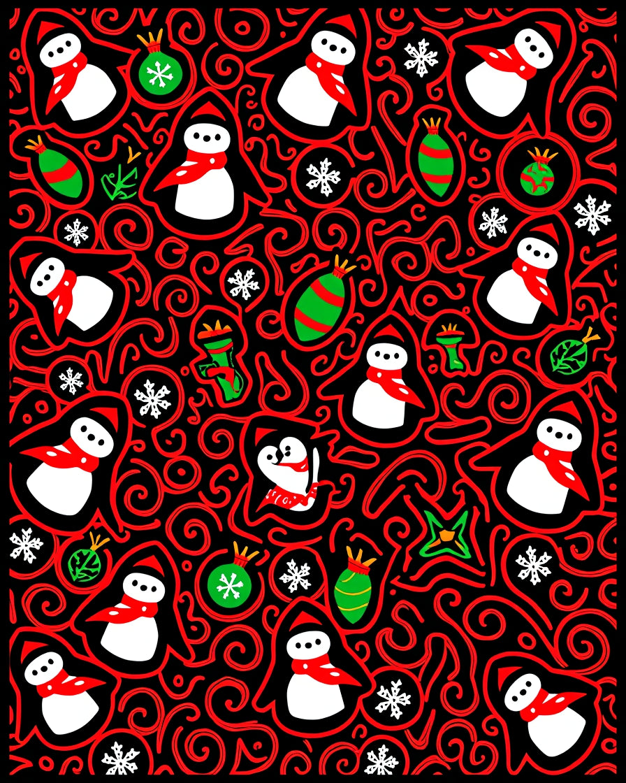 Whimsical Snowman Christmas Swirl Red Rug