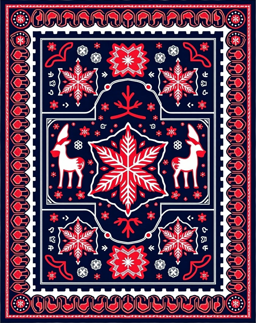 Crimson Deer Floral Starburst Medallion Rug