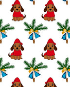 Festive Red Dog Green Pine Wreath Rug
