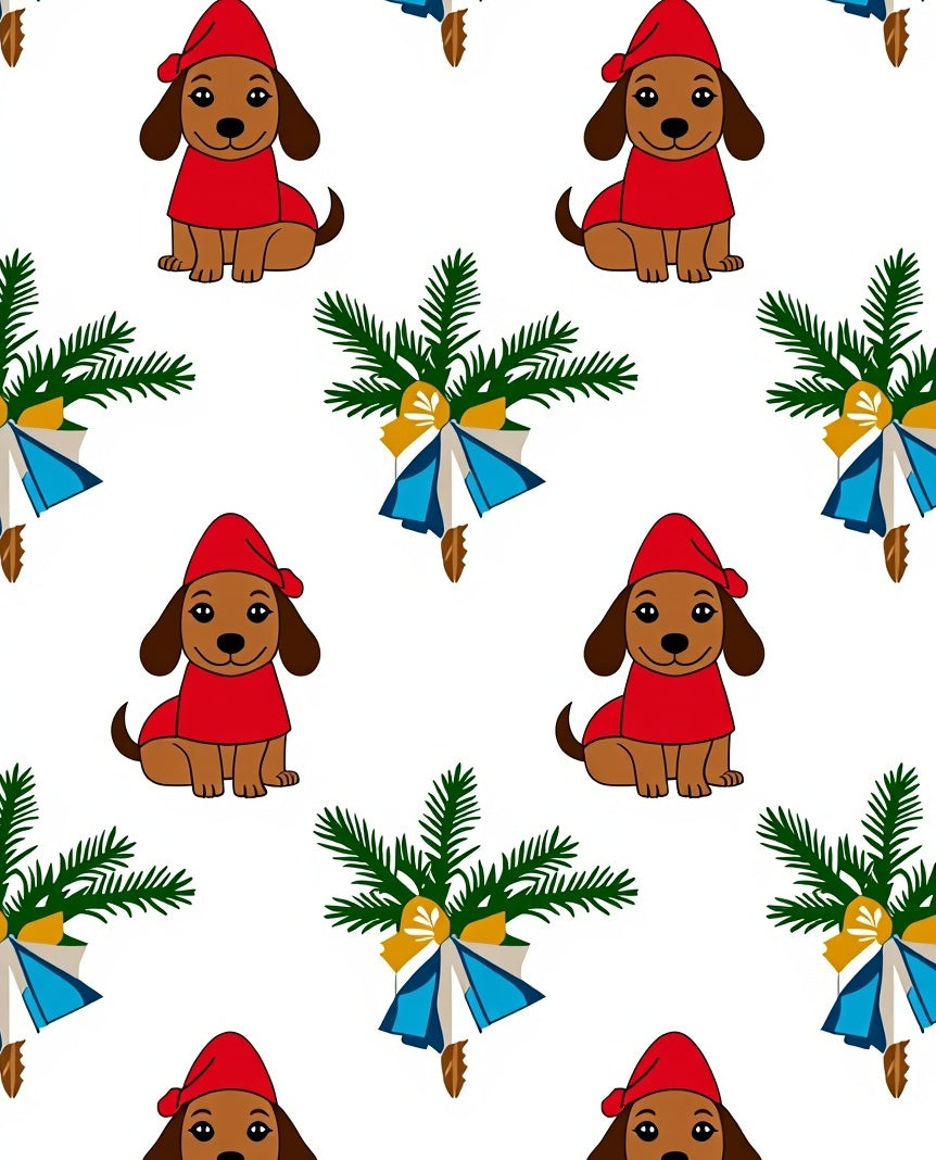Festive Red Dog Green Pine Wreath Rug