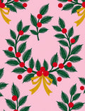 Pink Holly Berry Bow Wreath Rug