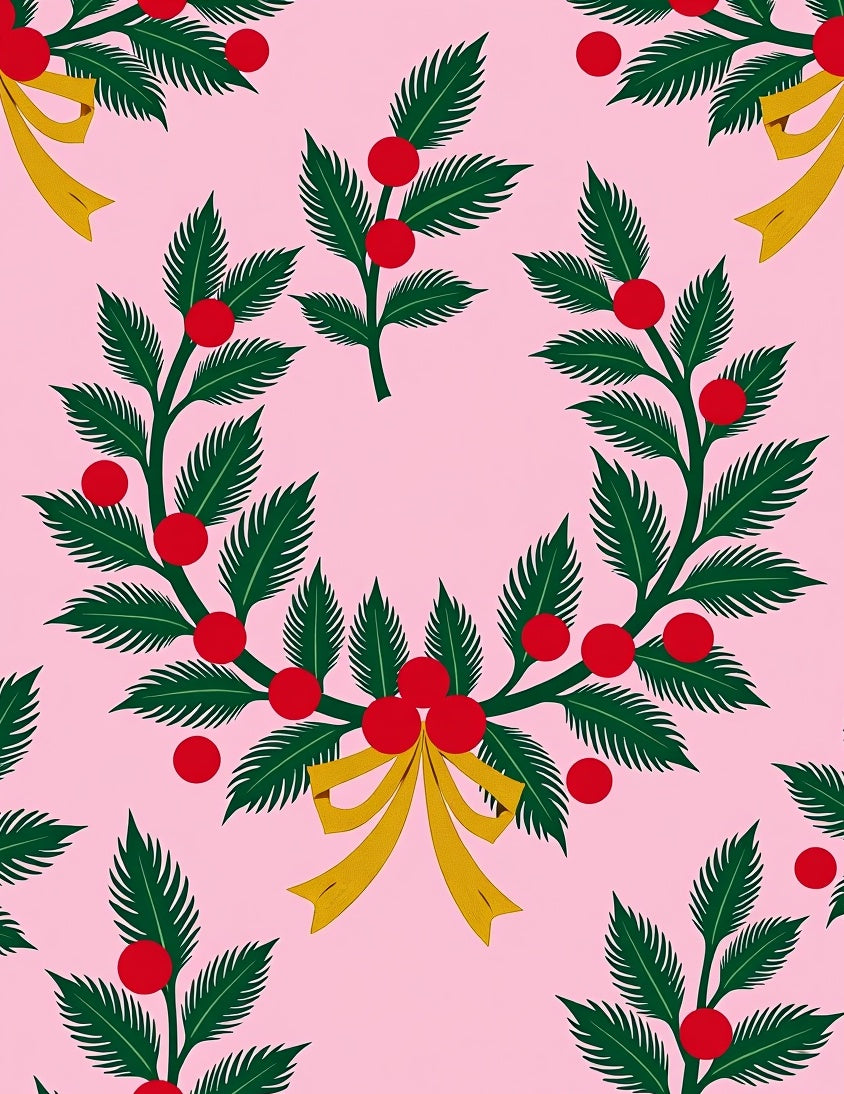 Pink Holly Berry Bow Wreath Rug
