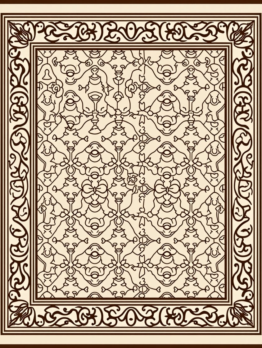 Ornate Beige Dark Scroll Centerpiece Rug