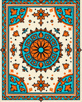Orange Teal Sunburst Medallion Rug