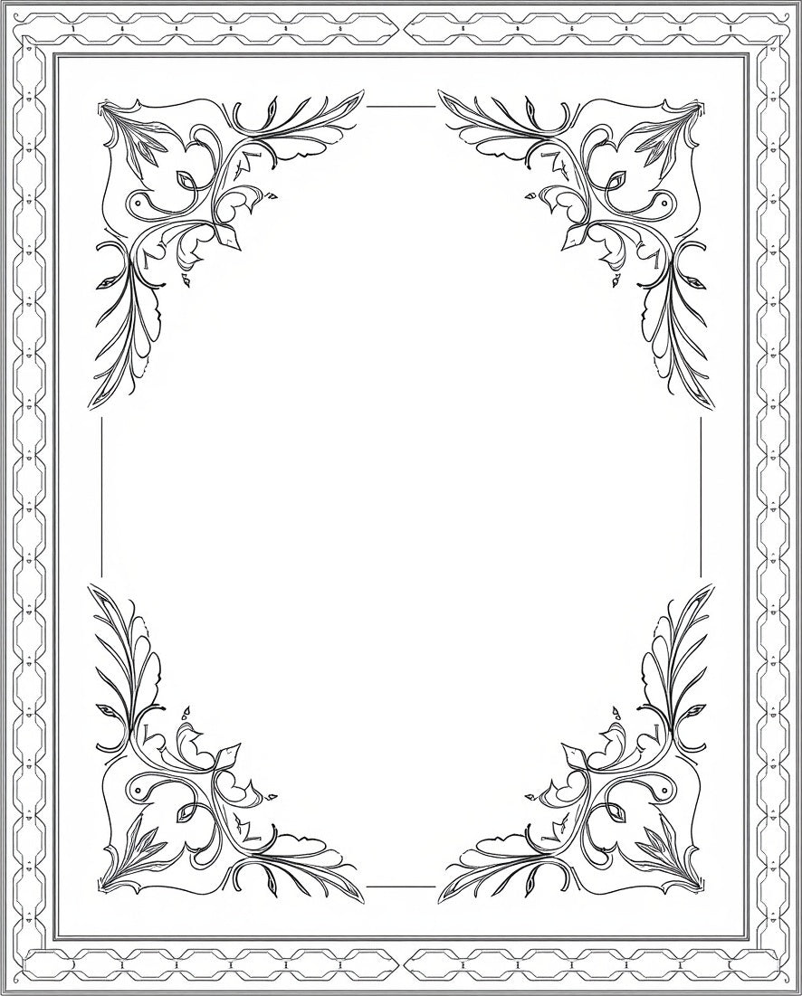 Ornate Scrollwork Bordered Illustration Black White Rug