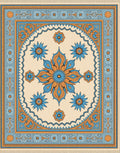 Ornate Blue and Orange Floral Mandala Rug