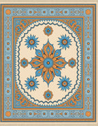 Ornate Blue and Orange Floral Mandala Rug