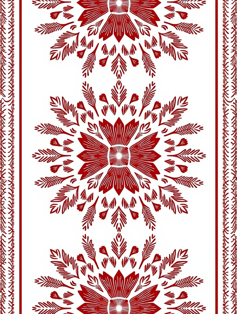 Red Stylized Floral Border Rug