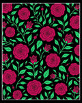 Crimson Rose Vine Black Background Rug