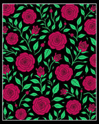 Crimson Rose Vine Black Background Rug