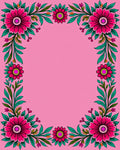Bright Fuchsia Floral Vine Border Rug