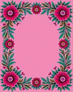 Bright Fuchsia Floral Vine Border Rug