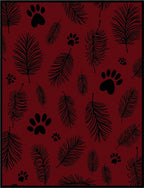 Deep Red Palm Leaf Paw Print Repeat Rug