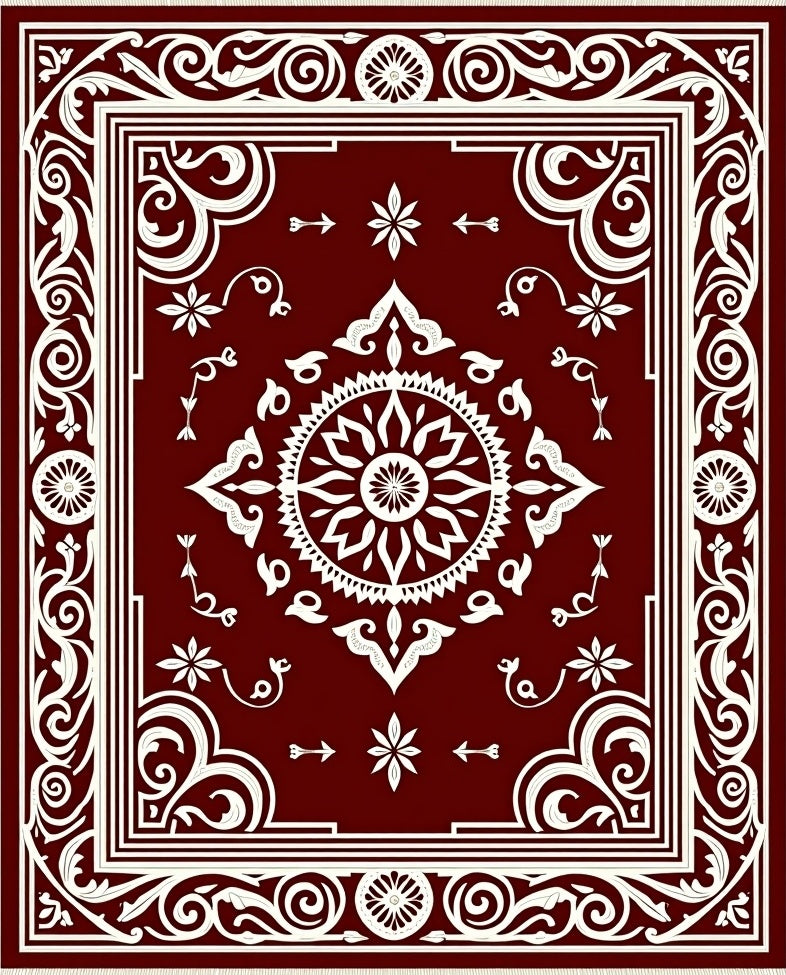 Crimson White Intricate Floral Medallion Rug